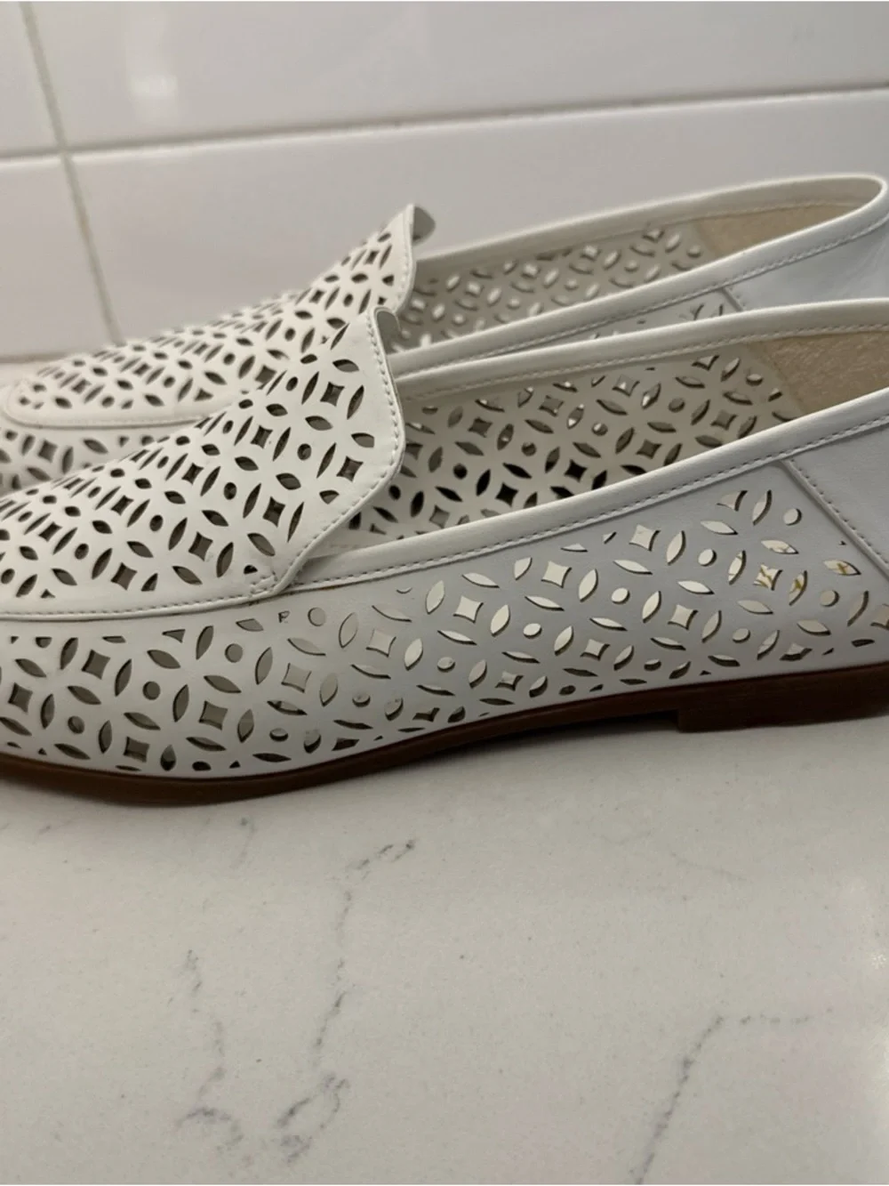 Franco Sarto Berta Women’s White Laser-Cut Slip-On Loafers Shoes Flats